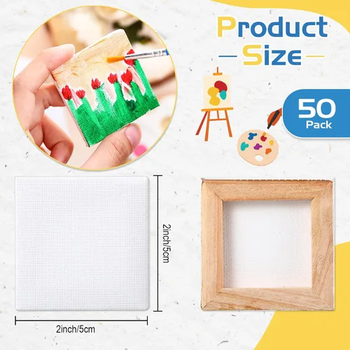 Vista 2 de Maitys 50 mini paneles de lienzo de 2 x 2 pulgadas, pequeños tableros cuadrados de lienzo estirado en blanco para pintar adolescentes, arte, óleo