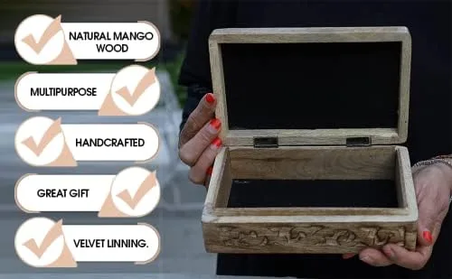 Vista 3 de DharmaObjects Caja de almacenamiento de madera tallada a mano con árbol de la vida celta (morado, grande)