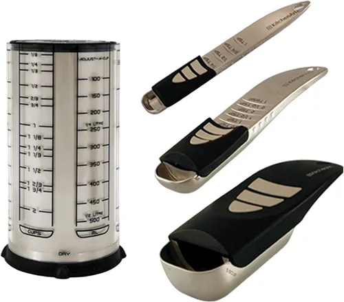 Vista 10 de KitchenArt Cucharada de la serie profesional, cuchara medidora de satén champán, ajustable de 1/2 cucharadita a 1 cucharada, blanco y negro