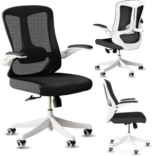 Vista 15 de Silla de oficina de malla, ergonómica con soporte lumbar, color negro, estilo moderno, respaldo de malla, bloqueo de inclinación de 90-135