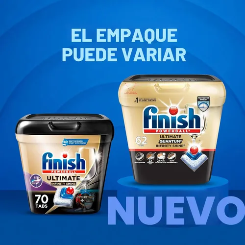 Vista 10 de Finish Ultimate Infinity Shine - Cápsulas para lavavajillas, detergente sin necesidad de pre-enjuague, elimina manchas quemadas, con Protector