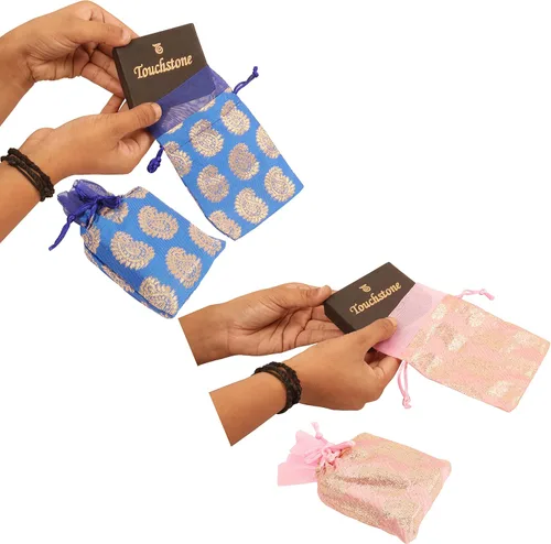 Vista 9 de Touchstone Preciosas bolsas de envoltura de regalos reutilizables, respetuosas con el medio ambiente, grandes con cordón de brocado Paisley