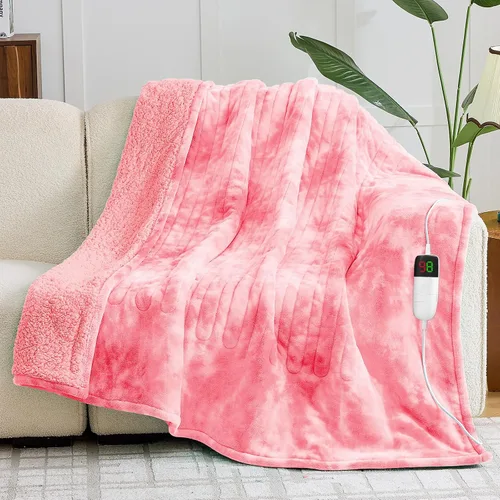 Vista 24 de greenoak Manta eléctrica con calefacción, manta térmica de piel sintética Sherpa para sofá cama, regalos cálidos de invierno para mujeres/ella