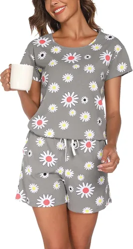 Vista 23 de ENJOYNIGHT - Conjunto de pantalones cortos de pijama para mujer, pijamas de algodón para verano, ropa de dormir con bolsillos Negro
