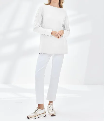 Vista 24 de Fisoew Camisetas de manga larga para mujer, holgadas, casuales, con cuello redondo, blusa suave