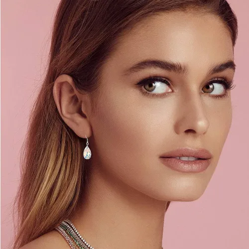 Vista 21 de Aretes colgantes de cristal austriaco con forma de lágrima para mujer, joyería hipoalergénica de plata de ley 925