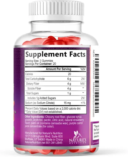 Vista 8 de Gomitas de fibra para adultos – Fibra soluble 0.14 oz por porción – Suplemento de fibra prebiótica a base de plantas para salud digestiva, salud