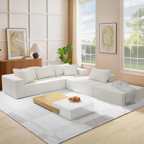 Vista 5 de Sofá modular en forma de L de 170 pulgadas, sofá de chenilla Cloud con 6 almohadas, sofá personalizable sin montaje para sala de estar y dormitorio