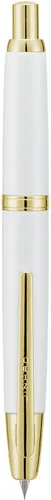 Vista 19 de Jinhao 10 Press Pluma estilográfica con caja, punta mediana retráctil de oro mate cepillado con juego de convertidor de tinta (clip dorado)