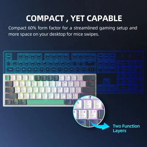 Vista 2 de Machenike K500A-B61W Teclado mecánico inalámbrico para juegos al 60%, interruptor rojo lineal ultracompacto intercambiable en caliente