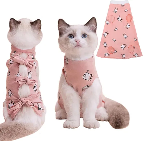 Vista 8 de PUMYPOREITY Traje de recuperación de gato – Mameluco de gatito para castrado/herida abdominal/daño en la piel/destete, azul, XS