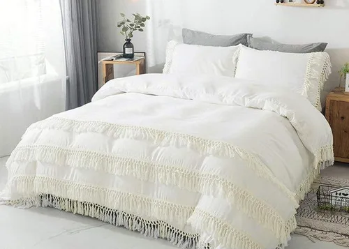 Vista 23 de Edredón hippie puro con borlas para dormitorio, manta bohemia con flecos indios, funda de edredón de algodón para mujer con fundas de almohada