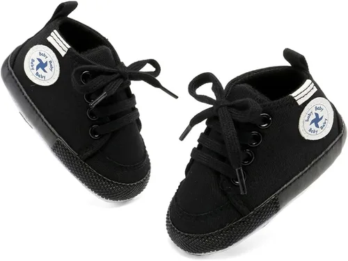 Vista 5 de Zapatos de lona y mezclilla con diseño de estrella para bebé - Tenis con suela suave antideslizante y caña alta, ideales para los primeros pasos