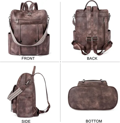 Vista 6 de CLUCI Mochila de cuero para mujer, mochila grande de viaje, a la moda, convertible, diseñador, trabajo, bolsos de hombro, 4 Marrón oscuro, Mochilas
