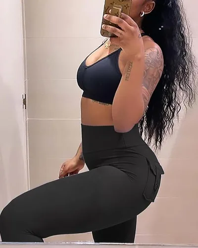 Vista 4 de Leggings con levantamiento de glúteos para mujer, sin costuras, de cintura alta, pantalones de yoga, leggings fruncidos