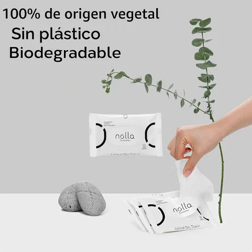 Vista 6 de Nolla Toallitas desechables de viaje, 100% a base de plantas, sin plástico y biodegradables, sin perfume, aloe calmante y vitamina E, 120
