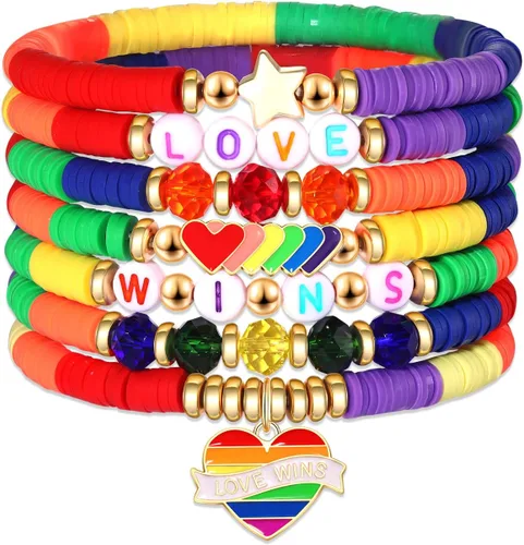 Vista 252 de Surfer Heishi - Pulseras apilables para mujer, apilables, de vinilo arcoíris, disco de arcilla, pulseras elásticas para la amistad, joyería bohemia