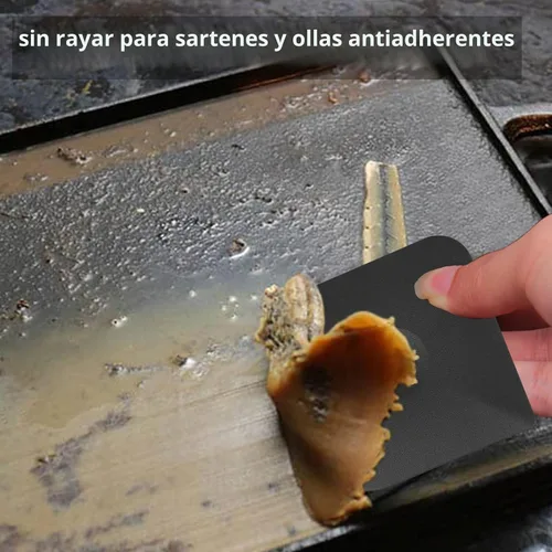 Vista 2 de Juego de herramientas de raspado de ollas de plástico para cocina, 3 piezas de esponja de nylon de plástico para limpieza de sartenes de hierro Negro