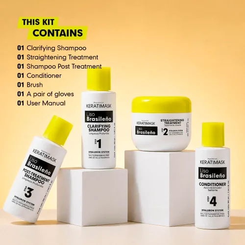 Vista 3 de Cabello sedoso y sin encrespamiento en casa – Kit de tratamiento de alisado de queratina brasileña de Placenta Life con ácido hialurónico
