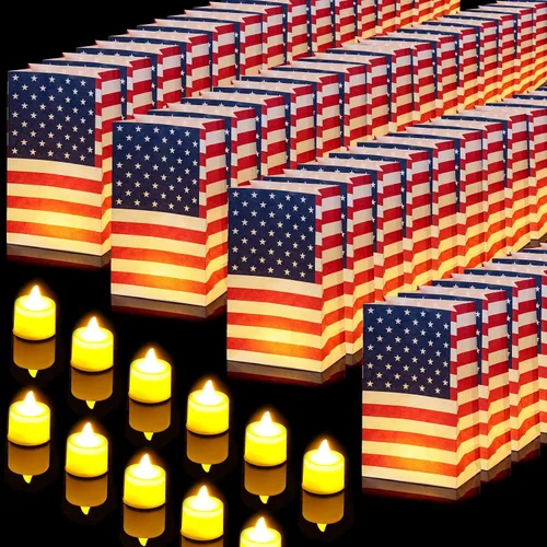 Vista 13 de 50 juegos de bolsas luminarias con velas sin llama, luminarias al aire