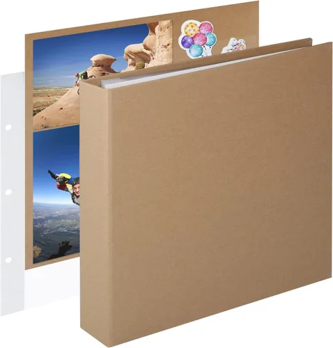 Vista 22 de 1DOT2 8x8 DIY pequeño álbum de recortes con 3 anillas, álbum de fotos con diario, con 30 fundas de plástico, 60 páginas y cubierta de tela