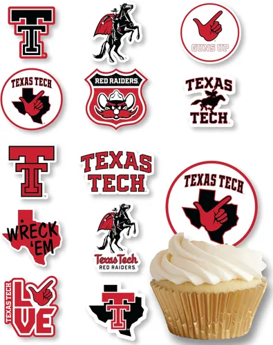 Vista 15 de Decoraciones para cupcakes de la Universidad de Alabama, suministros para fiestas de fútbol americano, cumpleaños, graduación (24 piezas)