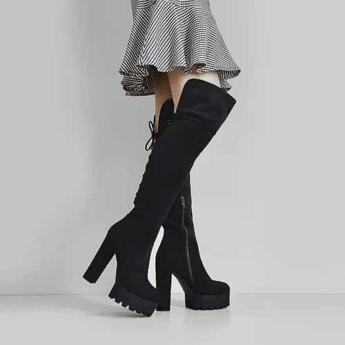 Vista 3 de Richealnana Botas altas hasta la rodilla con plataforma y cordones con cremallera lateral para mujer