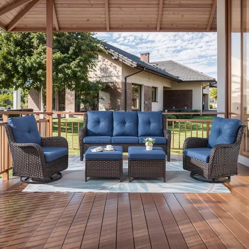 Vista 37 de HUMMUH Juego de 2 Sillas Giratorias Mecedoras de Mimbre para Patio Exterior, Juego de Muebles de Sillas Mecedoras de Ratán (Marrón, Azul) 50,000