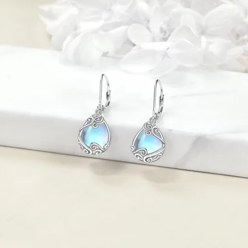 Vista 213 de Aretes colgantes con forma de lágrima de filigrana de piedra lunar de plata de ley 925 con cierre de palanca para mujer, regalos de joyería