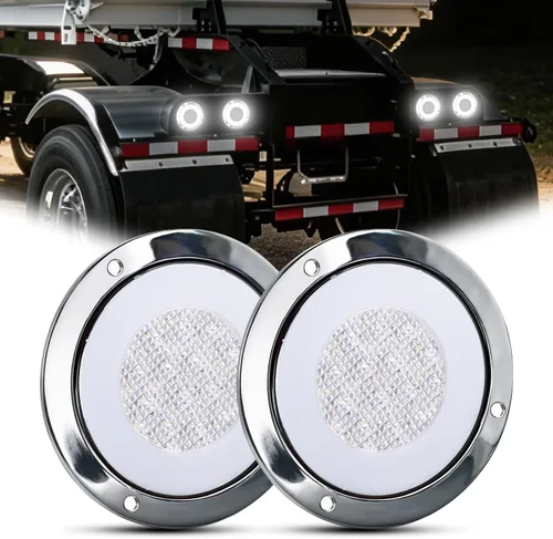 Vista 15 de Nilight Luces traseras para remolque, 2 unidades, 4 pulgadas, redondas, 12 LED, ámbar, cromado, marco, marcador, señal de giro, luz trasera
