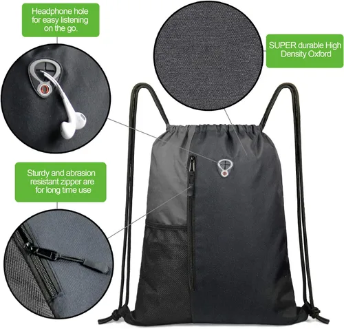 Vista 5 de Mochila con cordón, con estilo deportivo, bolsa de gimnasio para mujeres, hombres y niños, bolsa de gran tamaño con zíper y bolsillos de malla