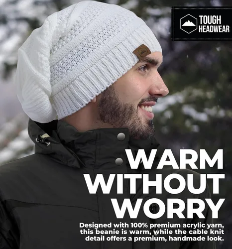 Vista 10 de Slouchy Cable tejido Gorro de lana por Tough Headwear – Gorro de lana de gran tamaño Sombreros Gorros Graves Sombreros Para Hombres y Mujeres
