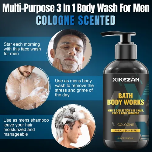Vista 4 de Regalos para hombres, set de regalo de gel corporal para hombre, limpieza e hidratación de la piel con lavado facial, desodorante, sándalo y colonia