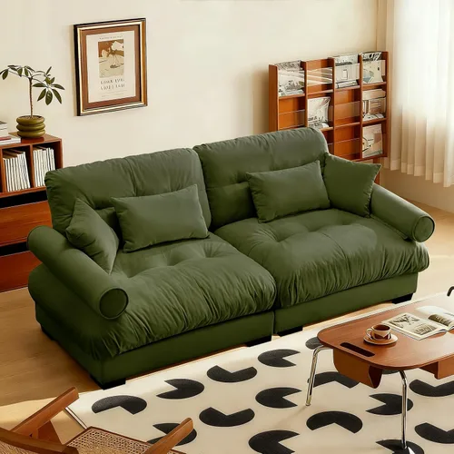 Vista 75 de SoarFlash Moderno sofá reclinable de terciopelo para sala de estar, sofá biplaza para apartamento, sofá de almacenamiento con marco de madera Azul