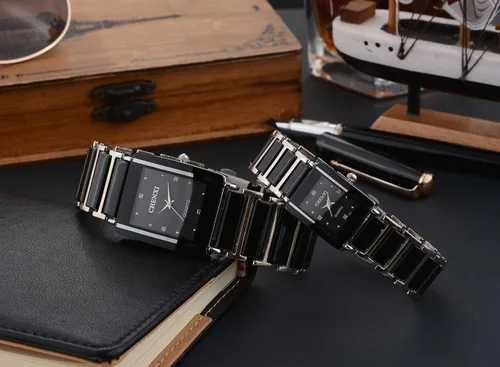 Vista 3 de FANMIS Reloj de pulsera unisex de cuarzo rectangular de cuarzo para hombres y mujeres amantes de la pareja