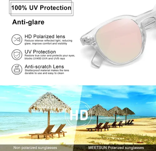 Vista 6 de MEETSUN Lentes de sol polarizados redondos vintage para mujer, clásicos, pequeños, retro, protección UV400