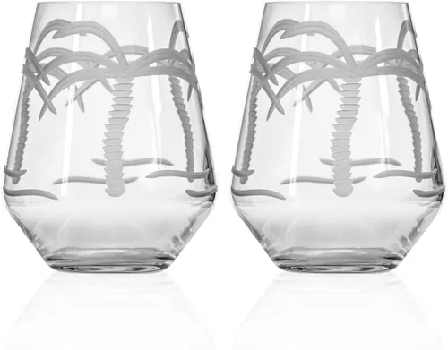 Vista 14 de Rolf Glass Copa de vino con globo de palmera, copas de vino tinto de 18 onzas, sin plomo, cristal grabado con rueda de diamante, diseño de palmera