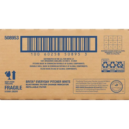 Vista 7 de Brita Sistema de filtración de agua recargable con jarra grande de 10 tazas, 1 carcasa y 1 filtro, indicador de cambio SmartLight, sin BPA, 80%