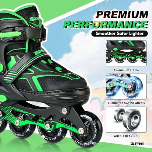 Vista 4 de 2PM SPORTS - Patines en línea ajustables Torinx verde para niños, patines divertidos para principiantes para niños, jóvenes, niñas, hombres y mujeres