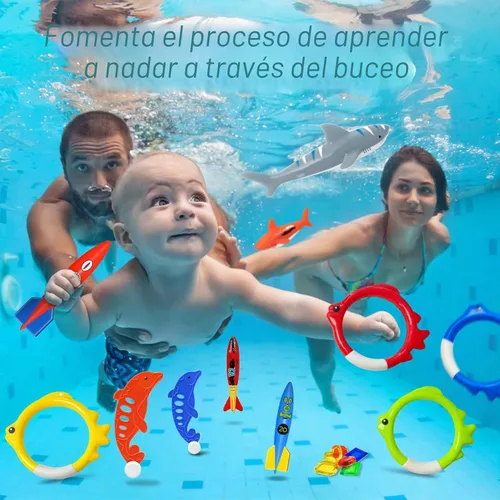 Vista 2 de Jasonwell - Juego de 25 juguetes de piscina con palos de buceo y anillos, tesoros submarinos, bandidos de torpedos, peces, etc. Divertido juguete