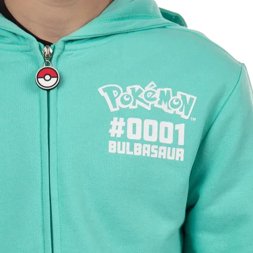 Vista 3 de Mad Engine Sudadera con capucha Pokémon para niños Gen 01 con cierre y disfraz 3D de personaje Bulbasaur