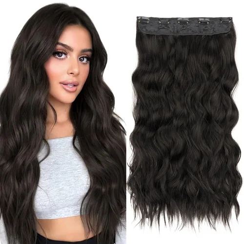 Vista 45 de S-noilite Extensiones de cabello de una pieza con clip, color rubio balayage de 18 pulgadas, en forma de U, extensiones de cabello de trama de una