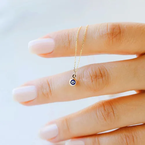 Vista 5 de Collar contra el mal de ojo para mujer, chapado en oro de 14 quilates, delicado collar de mal de ojo, collar con dije de ojo de diamante azul