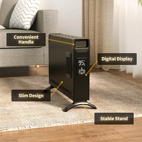 Vista 6 de BREEZEHEAT Calentador eléctrico portátil, calentador de panel de convección de 1500 W con ventilador y modo ECO, calefacción silenciosa para toda