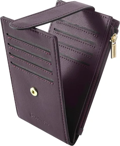 Vista 18 de Chelmon Cartera de mujer delgada con bloqueo RFID, billetera plegable con varios compartimientos para tarjetas con bolsillo con cremallera, Beige