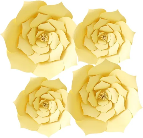 Vista 13 de Decoración de flores de papel gigantes para boda, fiesta, telón de fondo de flores, flores hechas a mano para guardería, decoración de pared de Crema