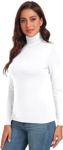 Vista 5 de Camisetas de cuello alto para mujer, casuales, ligeras, ajustadas, de manga larga, de capa base