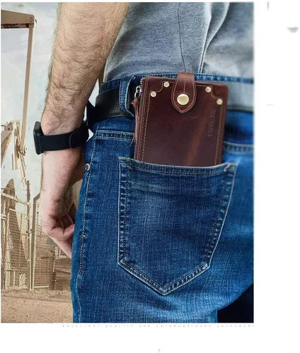 Vista 3 de XDSDDS - Cartera de cuero genuino para hombre, con bolsillo vertical, tarjetero plegable para hombre