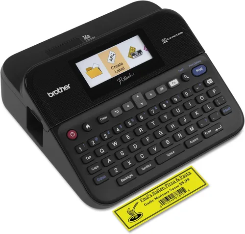 Vista 2 de Rotuladora Brother PTD600 conectable a PC con pantalla/cinta a color, Negro/Gris