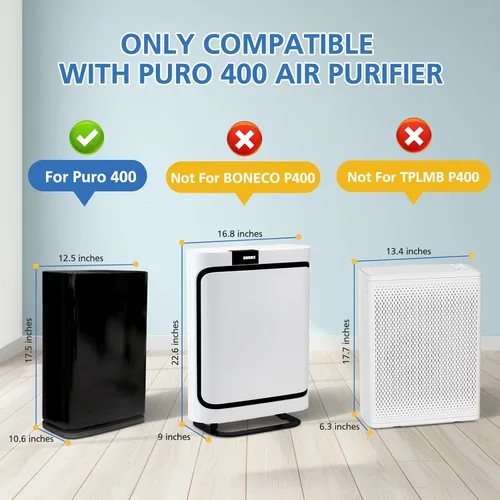 Vista 5 de Filtro de repuesto para purificador de aire 400 compatible con purificador de aire Puro 400, 3 en 1 con filtro de carbón activado para fijar polvo